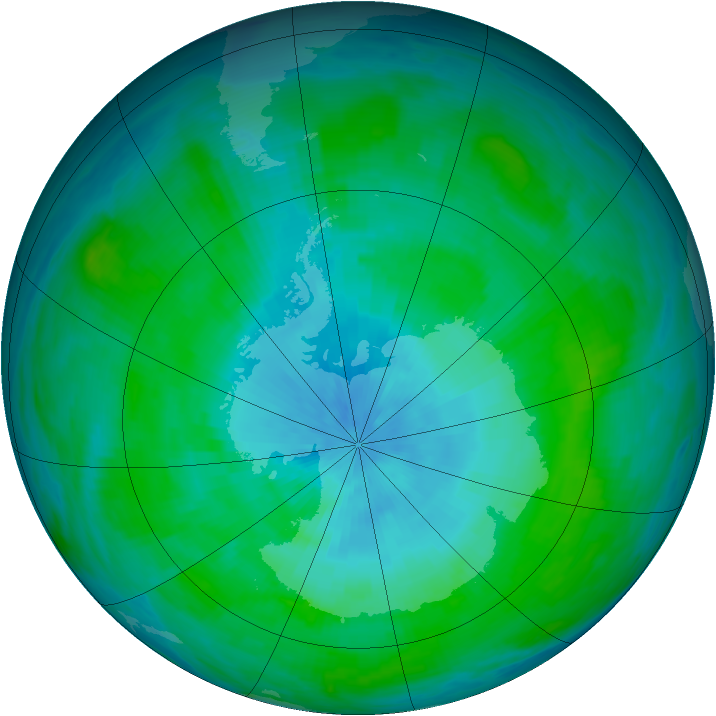 Antarctic ozone map for 20 February 1989